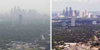 Houston on a smoggy day (left) and a clear day (right). Image courtesy: The Batelle Institute